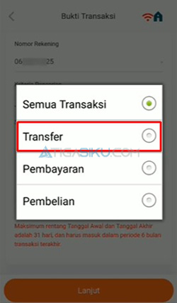 Pilih Jenis Transaksi Transfer