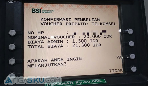 Pastikan nomor yang di masukan benar dan Kemudian konfirmasi pembayaran ATM BSI